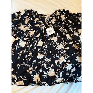 Ava & Viv Black Floral Print V-Neck Flutter Sleeve Top 3X New